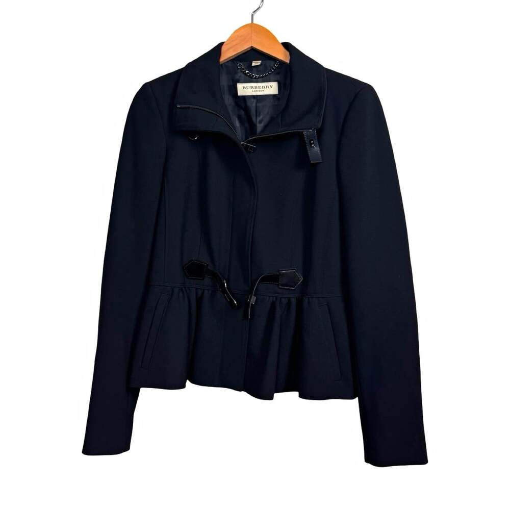 Burberry London Women’s Black Zip Front Buckle Accent Lined Short Jacket US 12
